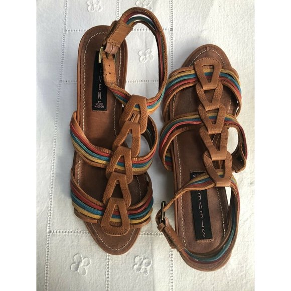 Steve Madden Jannis Sandals 8 Leather Colorful Wedge - Picture 1 of 9